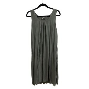 Made in Italy Olive Green Pleated Sleeveless Silk Feel Shift Dress Large L